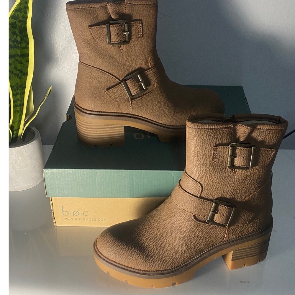 BOC Monika Taupe Nubuck PU Moto‎ Ankle Boots BC0024755 Womens 7M Euro 38